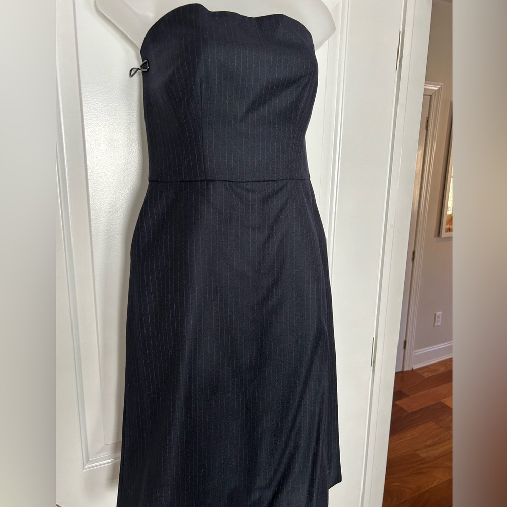 CLUB MONACO pinstripe strapless cocktail dress